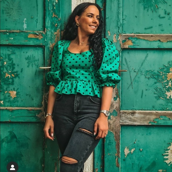 Zara Tops - Zara green dotted blouse